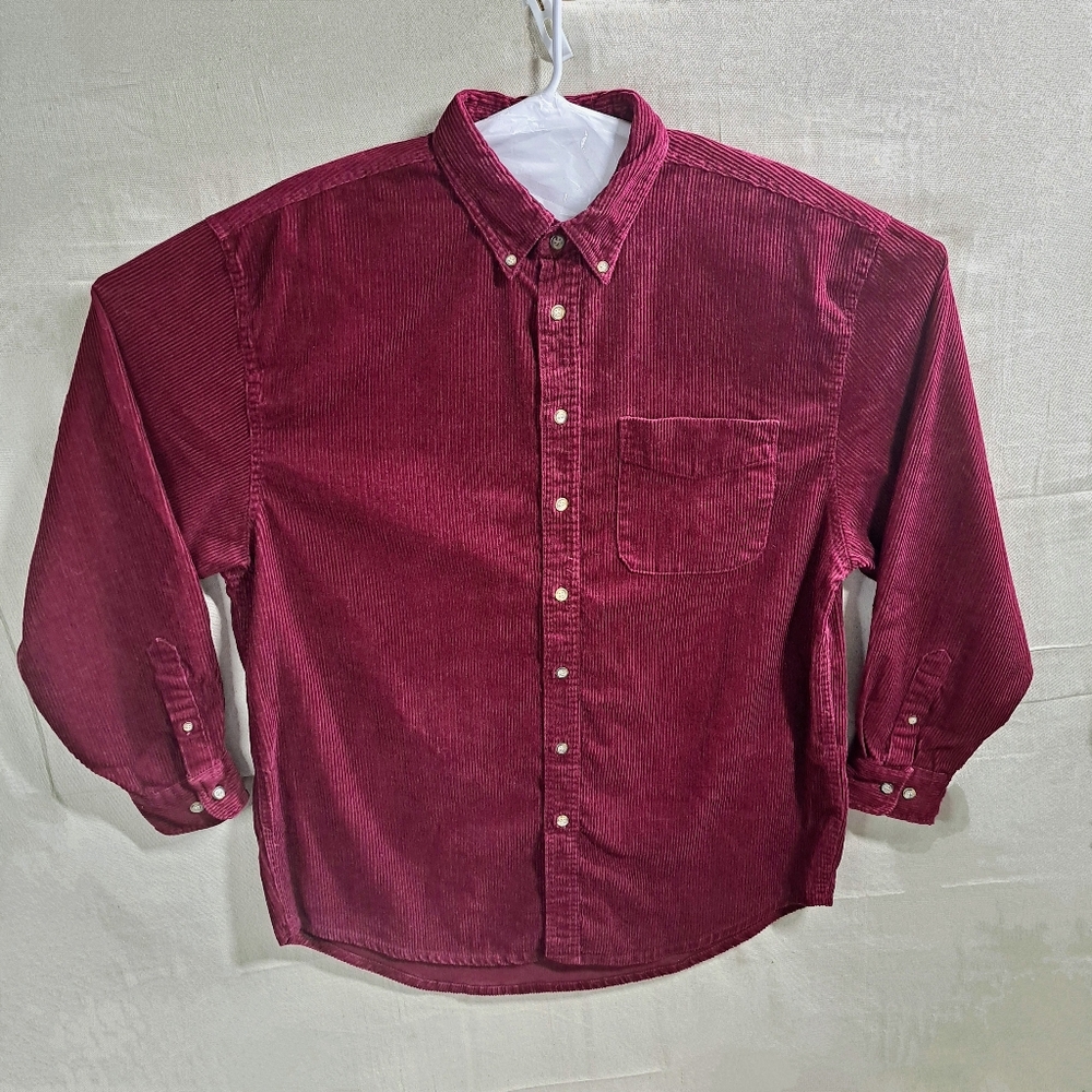 Fargo Vtg 90s Men Large Maroon Corduroy Button Down Long Sleeve Oversized Shirt